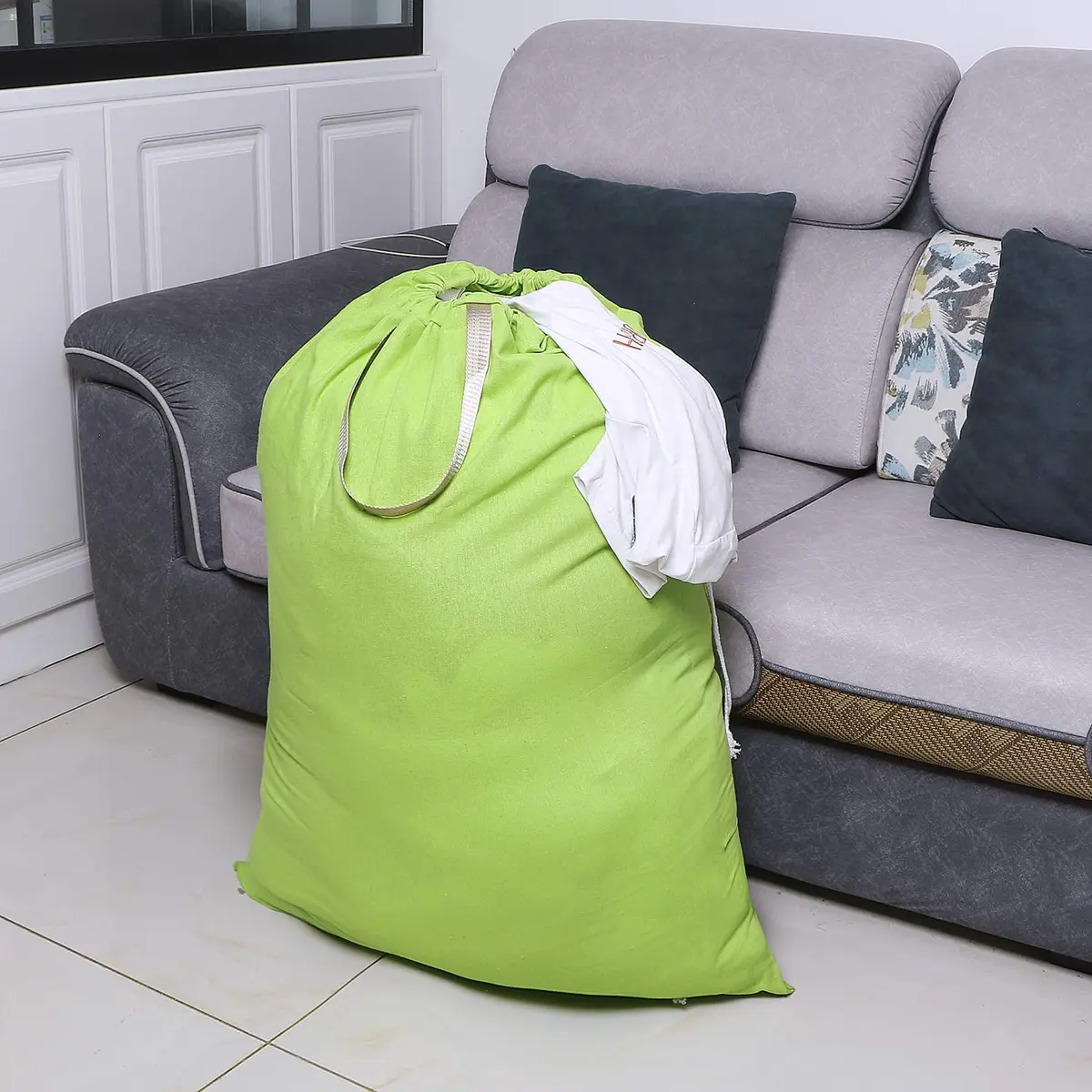 SANFERGE Heavy Duty Laundry Bag with Drawstring and Handle | Extra Large 28x40 Inch, Durable Rip-Stop Material, Foldable & Portable for Household & Travel - view 7