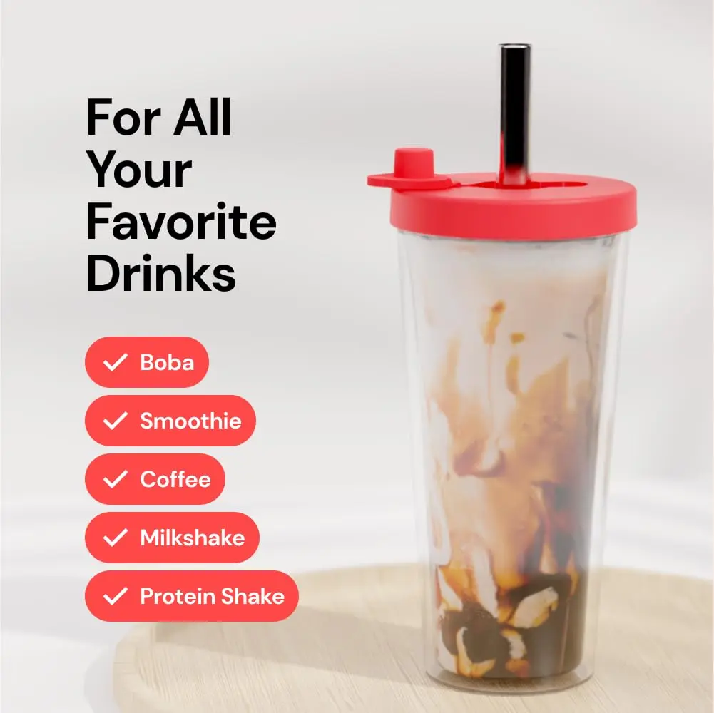 Dodoko Reusable Boba Cup and Straw Tumbler 481.94 g (17 oz) | Double Wall Insulated for Cold Drinks - view 5