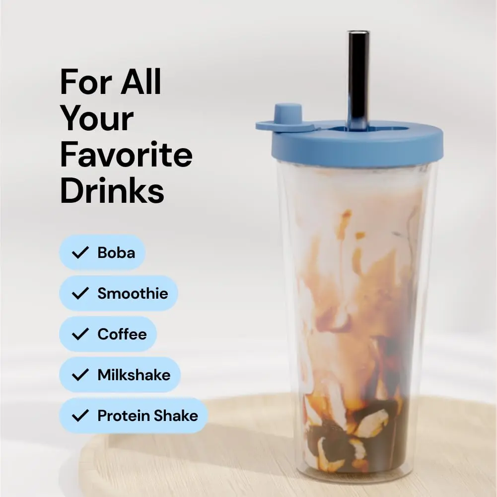 Dodoko Reusable Boba Tumbler 500ml (17 oz) | Insulated Cold Drink Cup with Wide Lid & Telescopic Straw - view 5