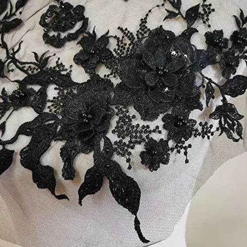 FEEPOP Black 3D Embroidered Flower Lace Applique Patch 35cm x 28cm for Wedding Dresses - view 2