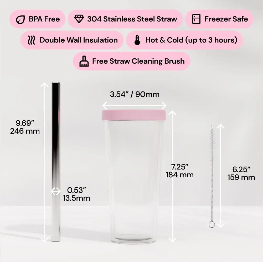 Dodoko Reusable Boba Cup and Straw 17 oz Bubble Pink | Insulated, Leakproof & Eco-Friendly (120 chars) - view 4