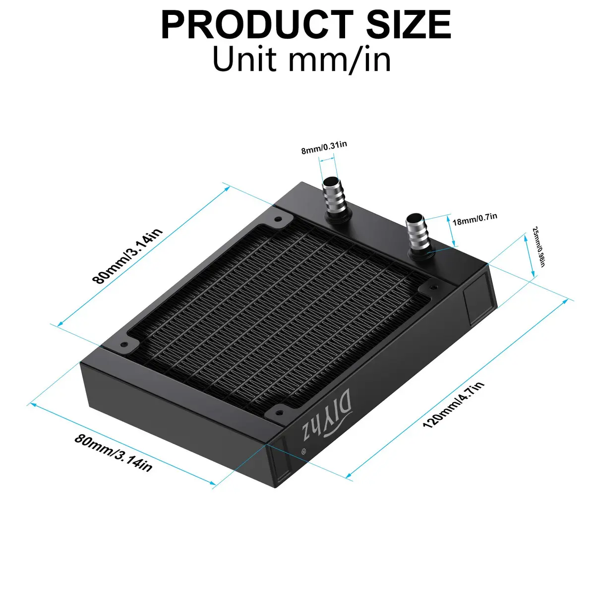 DIYhz 80mm Water Cooling Radiator with Fan | 120x80x35mm Aluminum Heat Exchanger for CPU PC Laser Systems - view 2