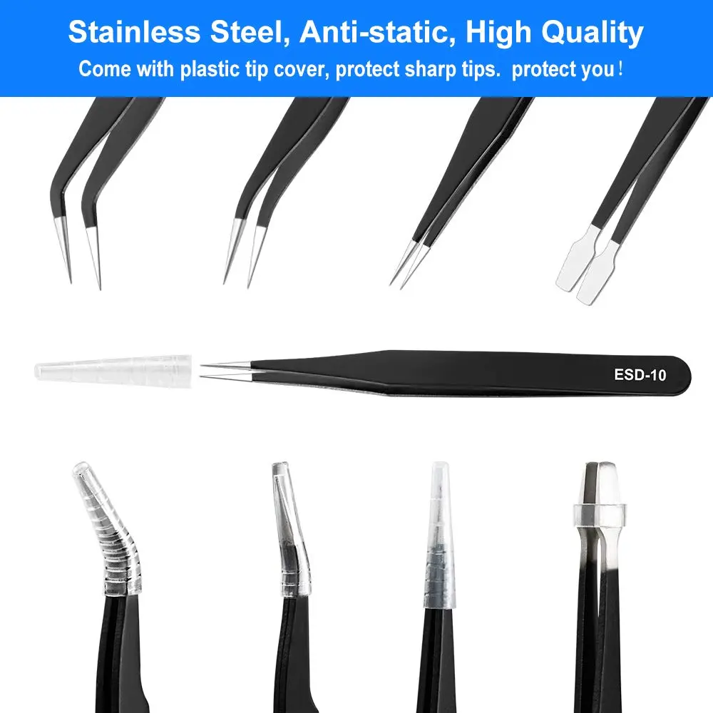 UUBAAR Precision Tweezers Set, ESD Stainless Steel for Electronics Repair | Anti-static, Non-magnetic, 10-piece - view 6