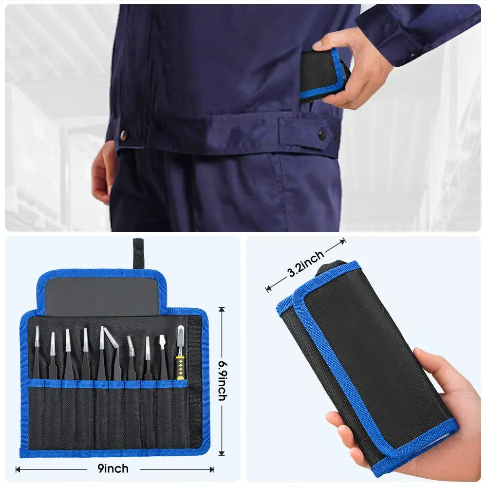 UUBAAR Precision Tweezers Set, ESD Stainless Steel for Electronics Repair | Anti-static, Non-magnetic, 10-piece - view 7