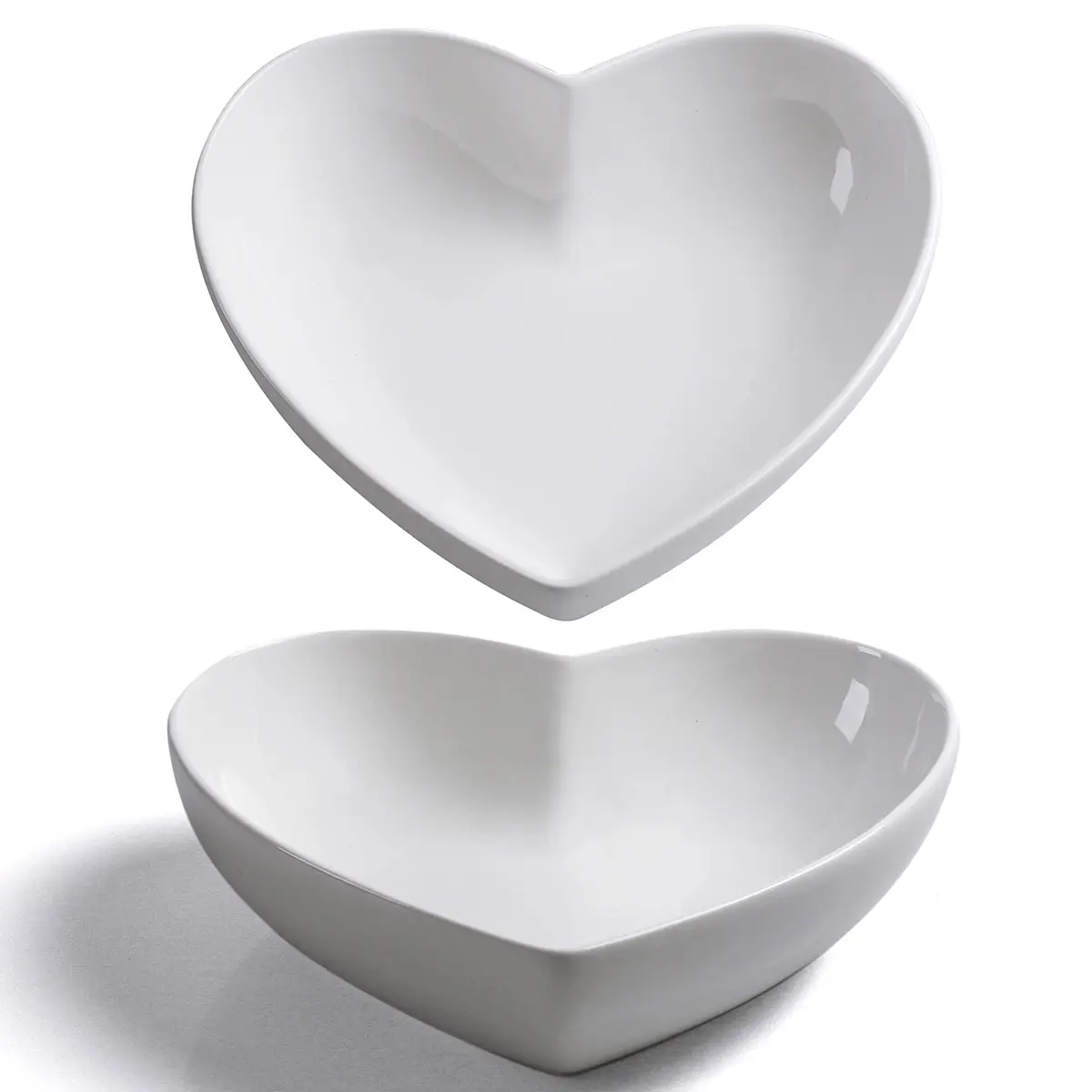 Keponbee 2 pcs Porcelain Big Heart Bowls 1000ml (33 OZ) | Romantic White Ceramic Serving Dishes - main product image