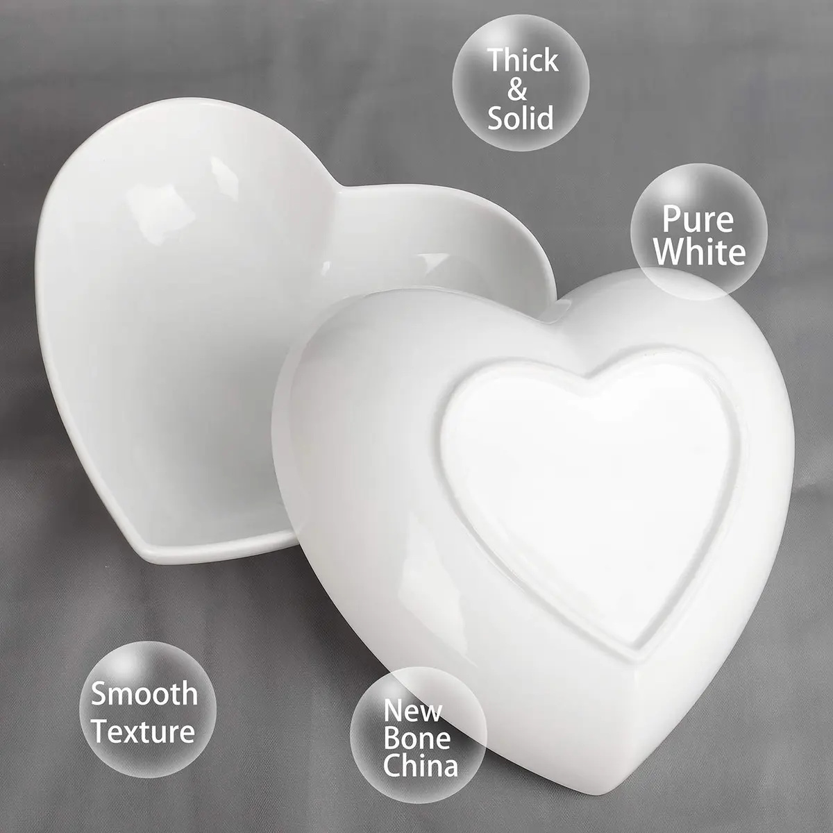 Keponbee 2 pcs Porcelain Big Heart Bowls 1000ml (33 OZ) | Romantic White Ceramic Serving Dishes - view 6