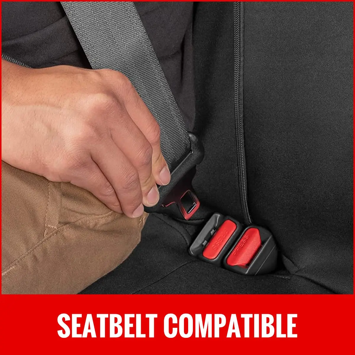 AUTOYOUTH Beige Seat Covers Front Seats Only, 3D Tyre Embossed Breathable Bucket Covers, Airbag Compatible, Quick Setup Universal Fit for Sedan, SUV, Truck, Van - view 7