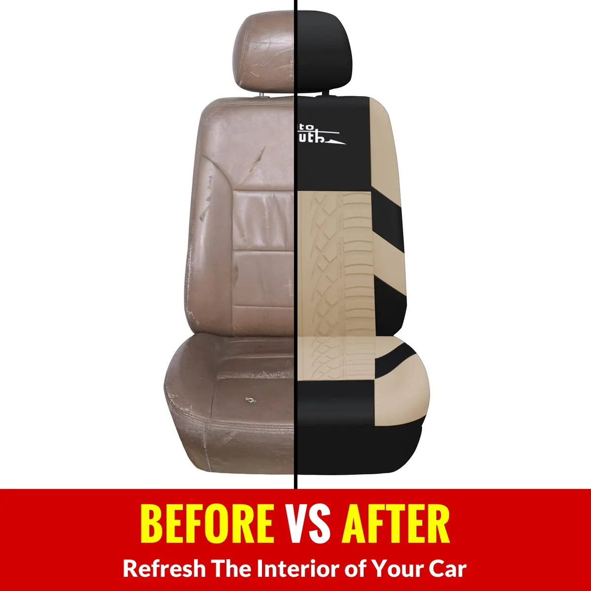 AUTOYOUTH Beige Seat Covers Front Seats Only, 3D Tyre Embossed Breathable Bucket Covers, Airbag Compatible, Quick Setup Universal Fit for Sedan, SUV, Truck, Van - view 3
