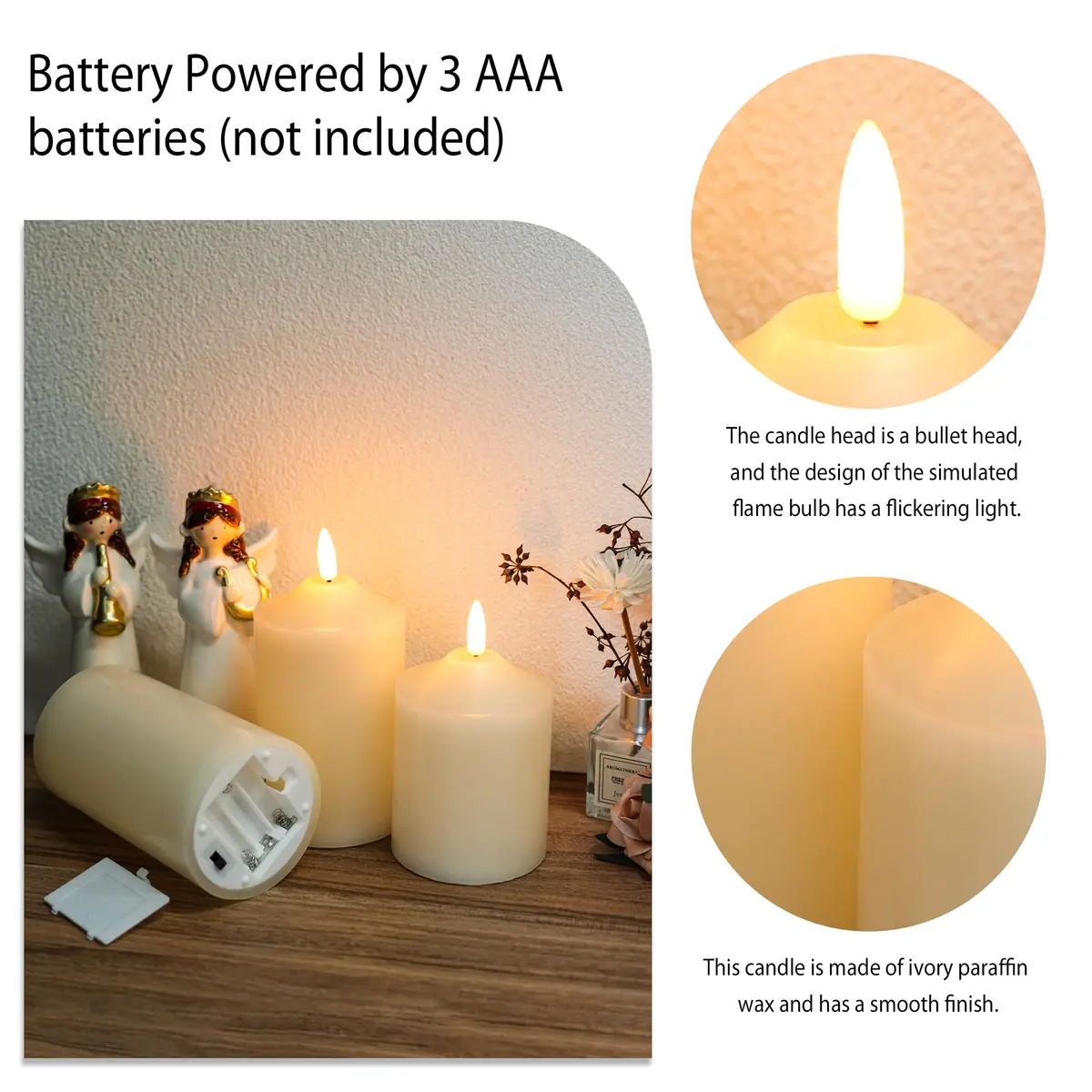 JHY DESIGN 3D Flameless Candles Set 4/5/6 inch High | Real Wax Battery Candles with Remote Timer - view 3