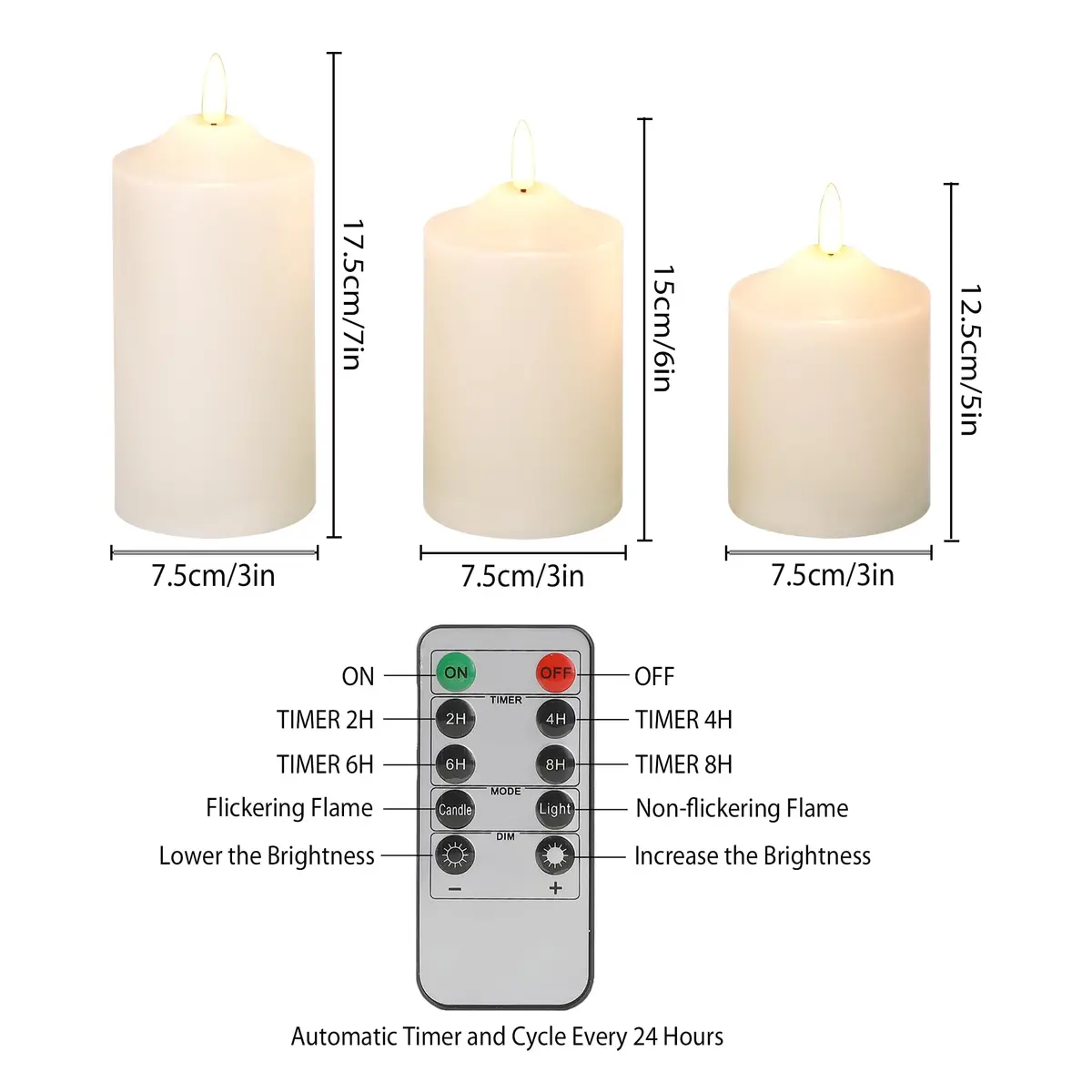 JHY DESIGN 3D Flameless Candles Set 4/5/6 inch High | Real Wax Battery Candles with Remote Timer - view 4