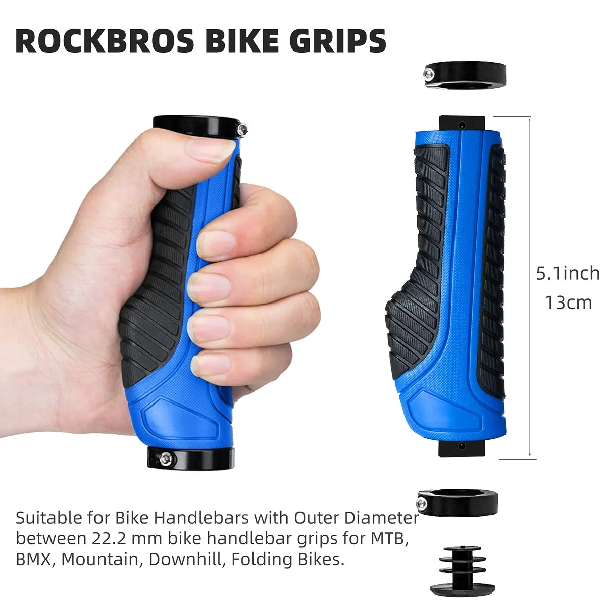 ROCKBROS Handlebar Grips Aluminum Lock-on Anti-Slip Blue | Ergonomic MTB & BMX - view 8