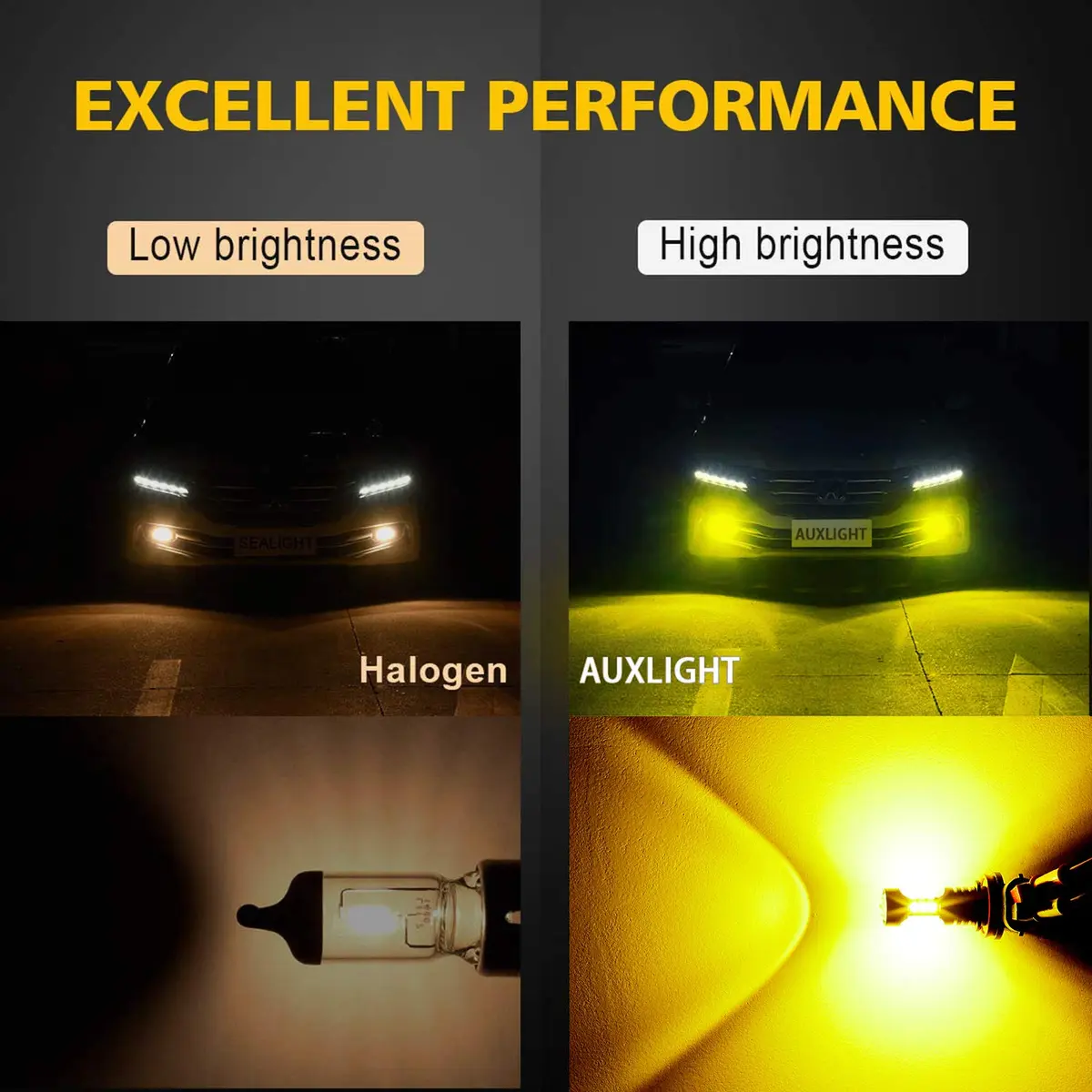 AUXLIGHT H10 LED Fog Light DRL Bulbs 2400 Lumens Golden Yellow | Extremely Bright Fog Light Replacement - view 3