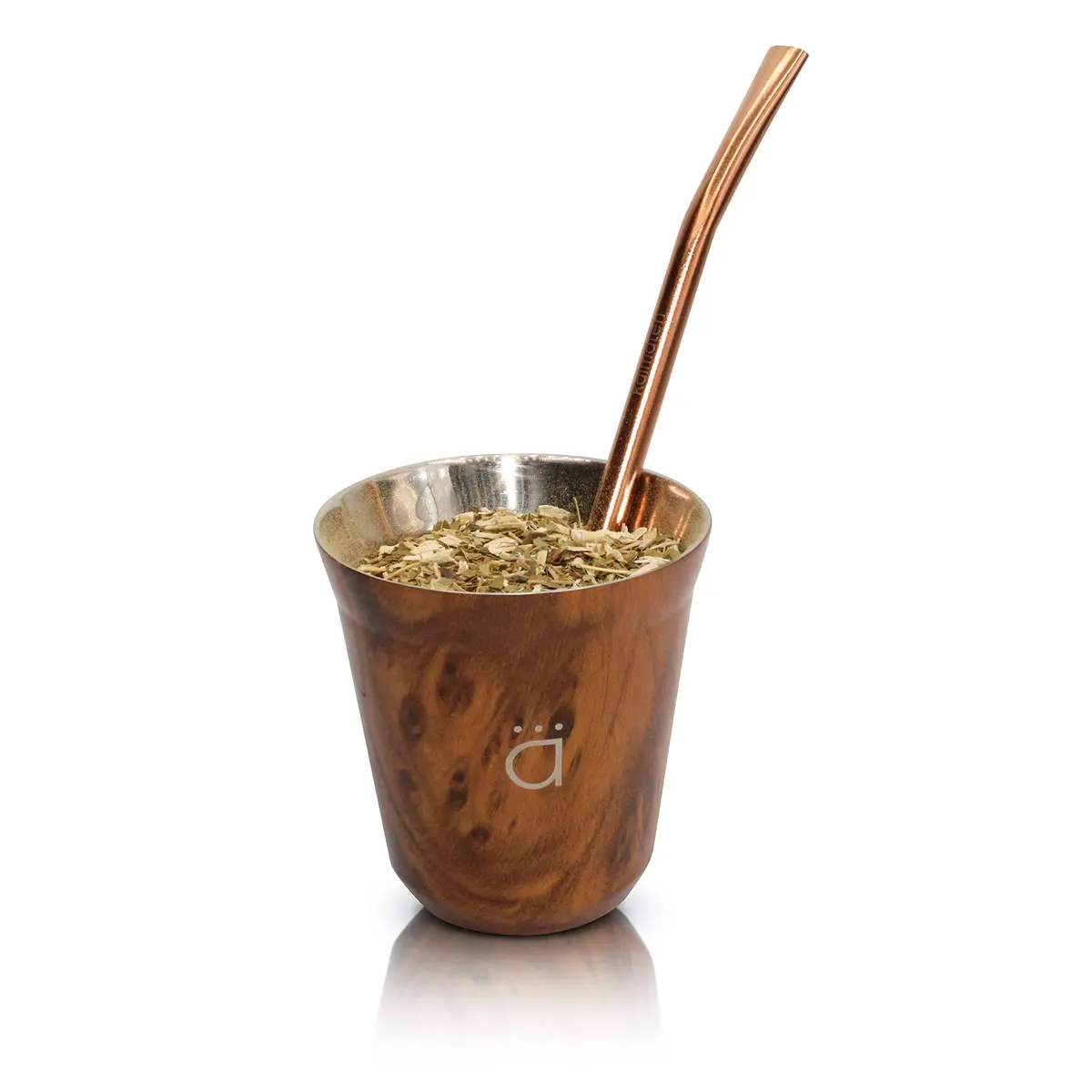 Kalmateh Petite Yerba Mate Gourd 150ml (5oz) with Bombilla Straw & Cleaning Brush | Insulated Stainless Steel for Hot or Cold Drinks - view 2