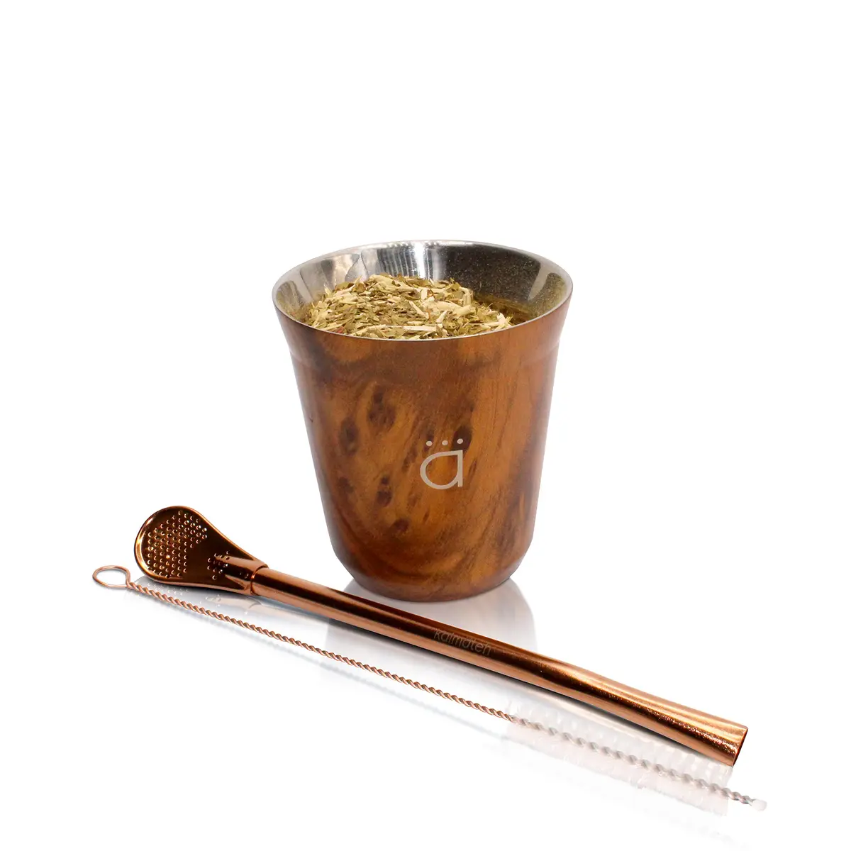 Kalmateh Petite Yerba Mate Gourd 150ml (5oz) with Bombilla Straw & Cleaning Brush | Insulated Stainless Steel for Hot or Cold Drinks - view 3