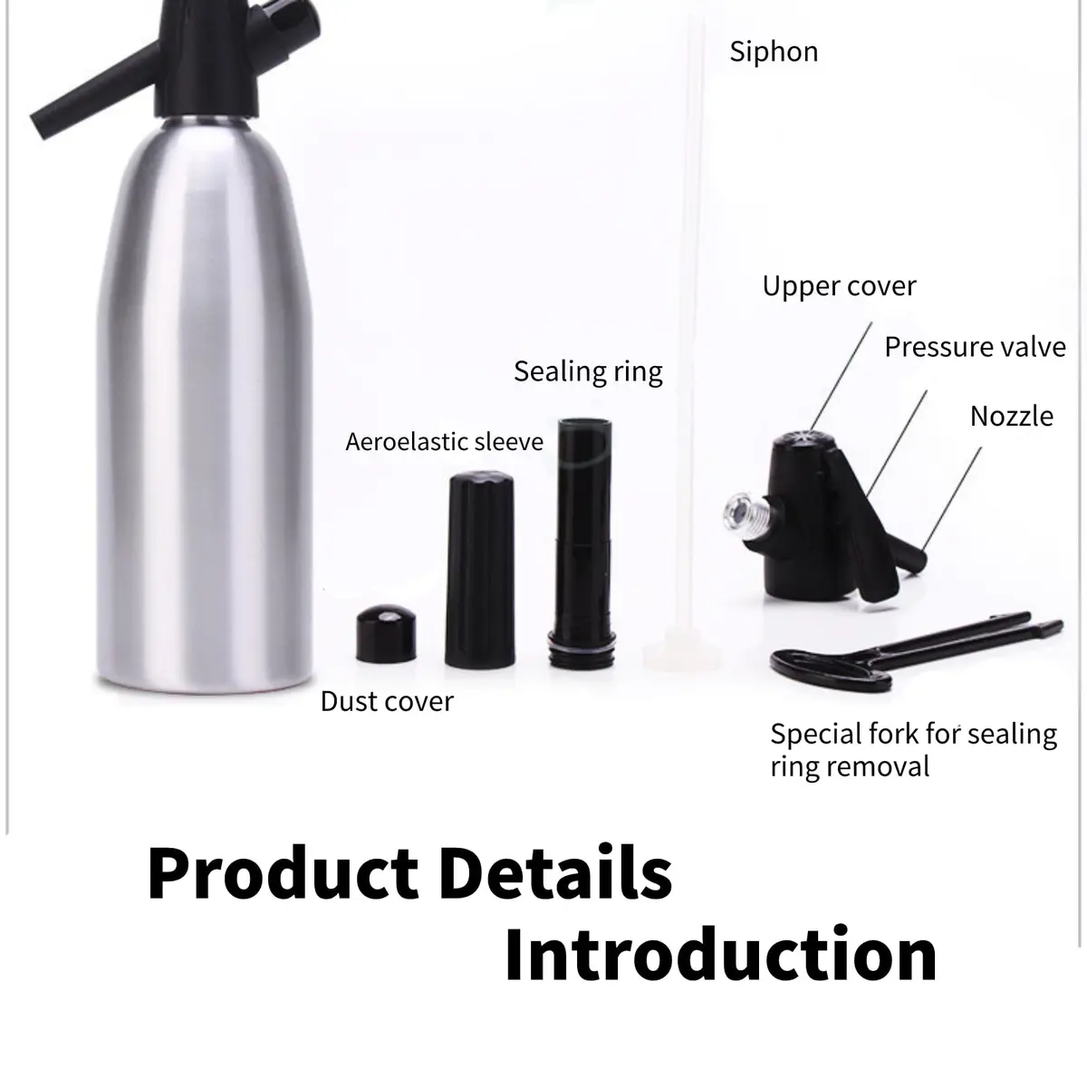 Raguso 1L Alloy Soda Syphon Bottle | Carbonated Seltzer Water Maker for Cocktails & Drinks (Silver) - view 2