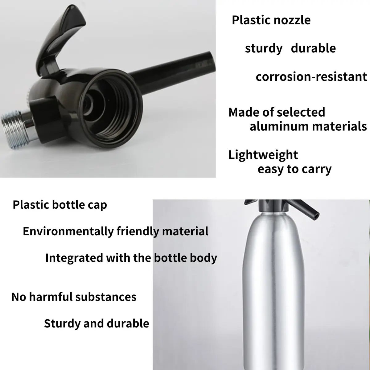 Raguso 1L Alloy Soda Syphon Bottle | Carbonated Seltzer Water Maker for Cocktails & Drinks (Silver) - view 3