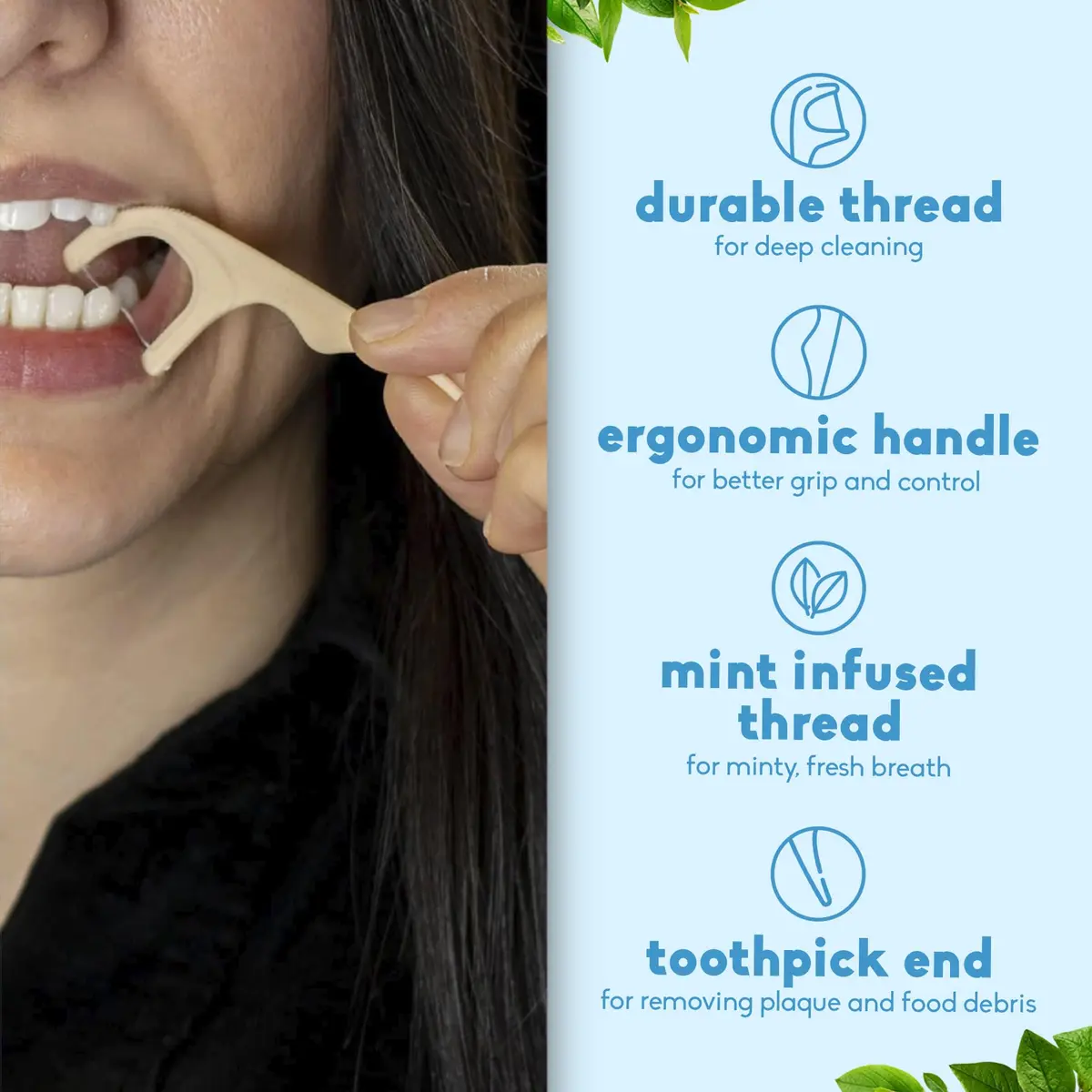 The Humble Co. Mint Dental Floss Picks Single Thread 200 Count | Plant-Based Materials, Shred-Resistant Thread - view 3