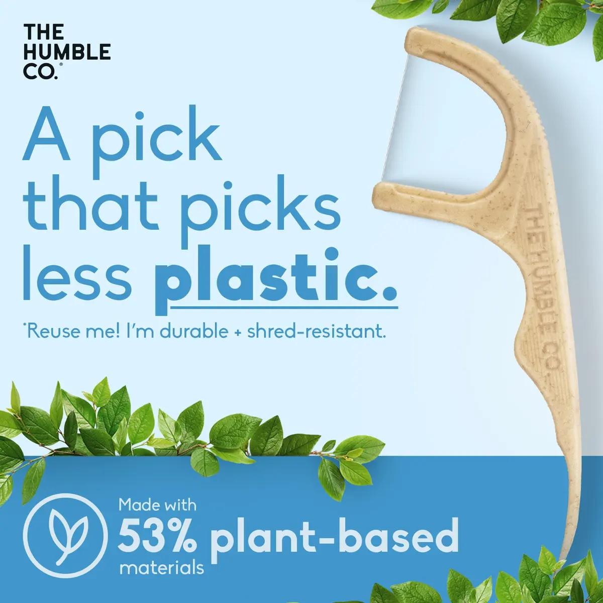 The Humble Co. Mint Dental Floss Picks Single Thread 200 Count | Plant-Based Materials, Shred-Resistant Thread - view 4