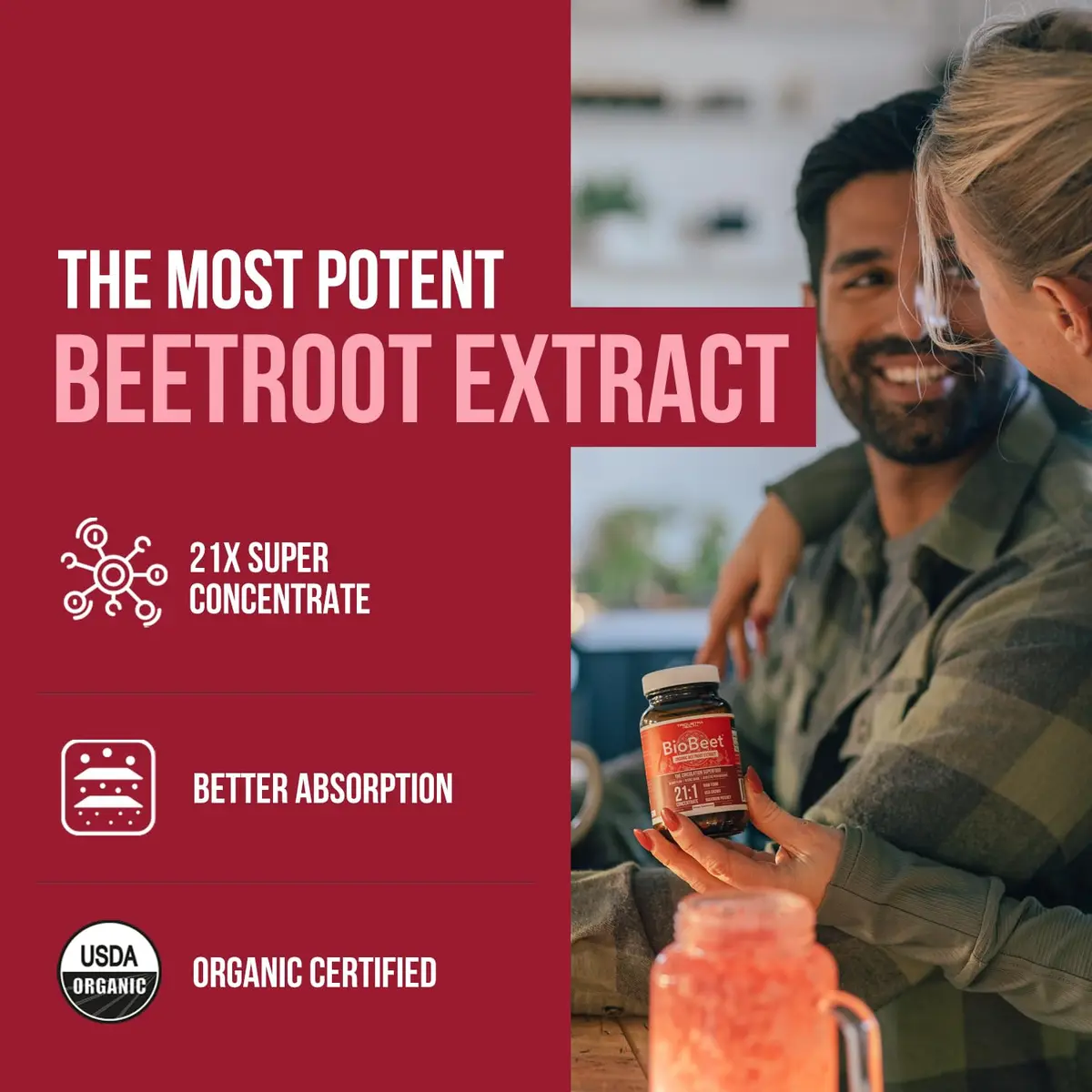 Triquetra Health BioBeet Organic Beet Root Capsules + BioPerine, 21:1 Concentrate Supplement | Max Strength, Supports Blood Flow & Nitric Oxide, 28350mg Organic Beetroot, Vegan, 60 Capsules - view 2