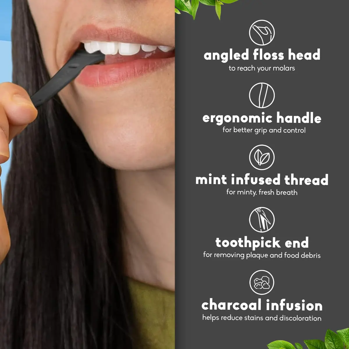 The Humble Co. Molar Floss Picks Charcoal 200 Count | Plant-Based & Shred-Resistant - view 3