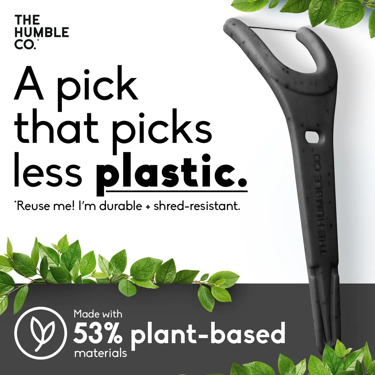 The Humble Co. Molar Floss Picks Charcoal 200 Count | Plant-Based & Shred-Resistant - view 4