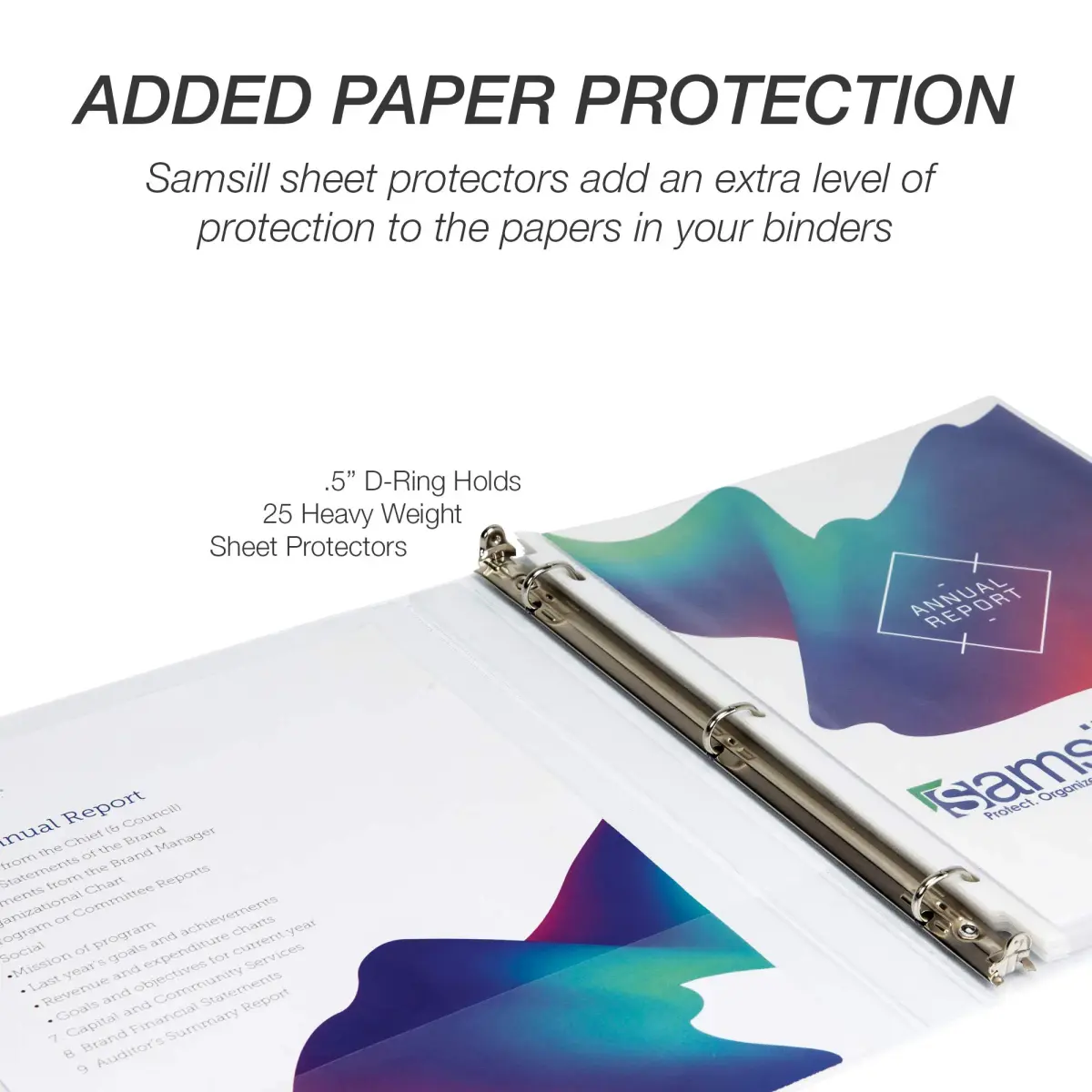Samsill 0.5 Inch D-Ring Binder, White, 4 Pack | Holds 125 Pages, Recycled Chipboard, Clear View Cover - view 6