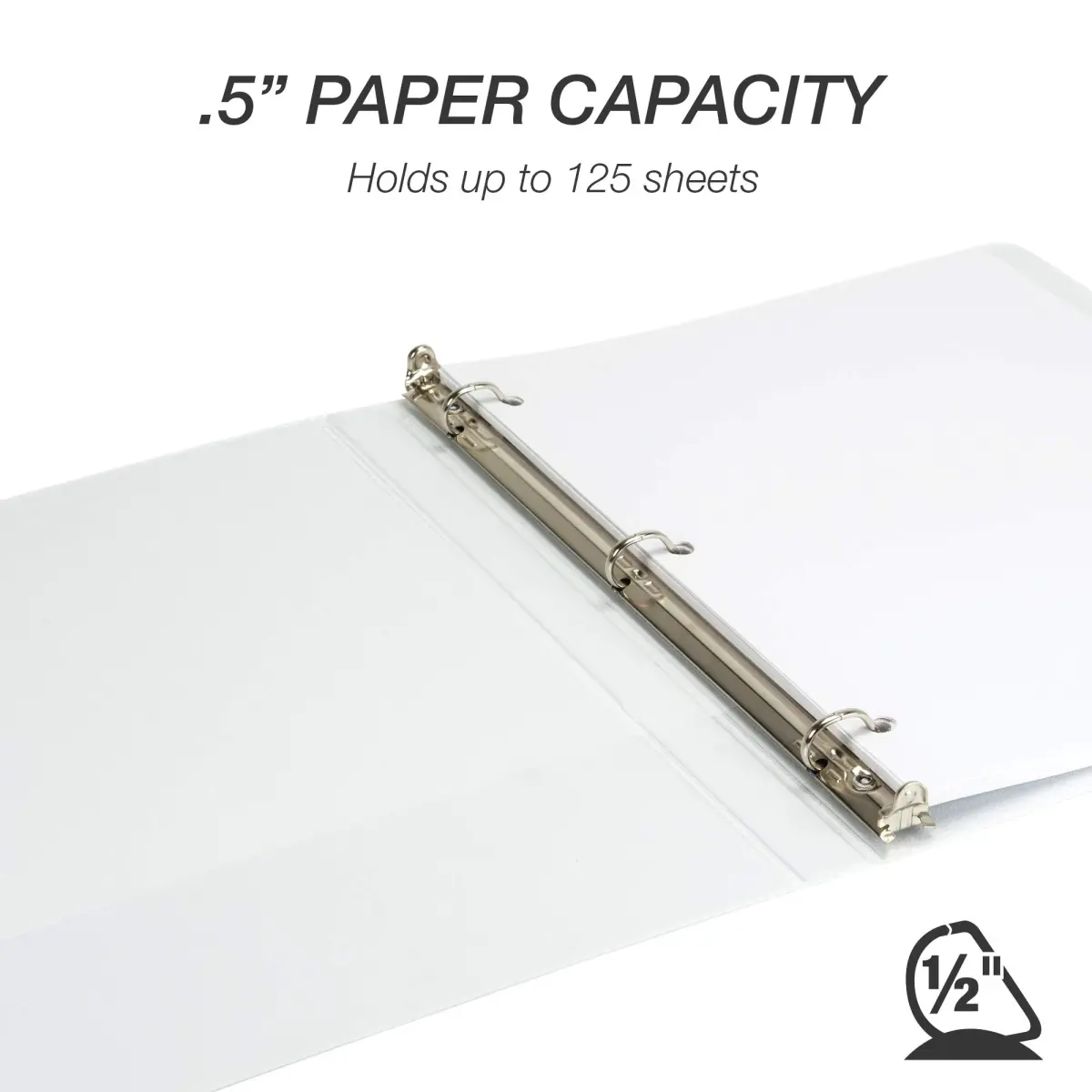 Samsill 0.5 Inch D-Ring Binder, White, 4 Pack | Holds 125 Pages, Recycled Chipboard, Clear View Cover - view 3