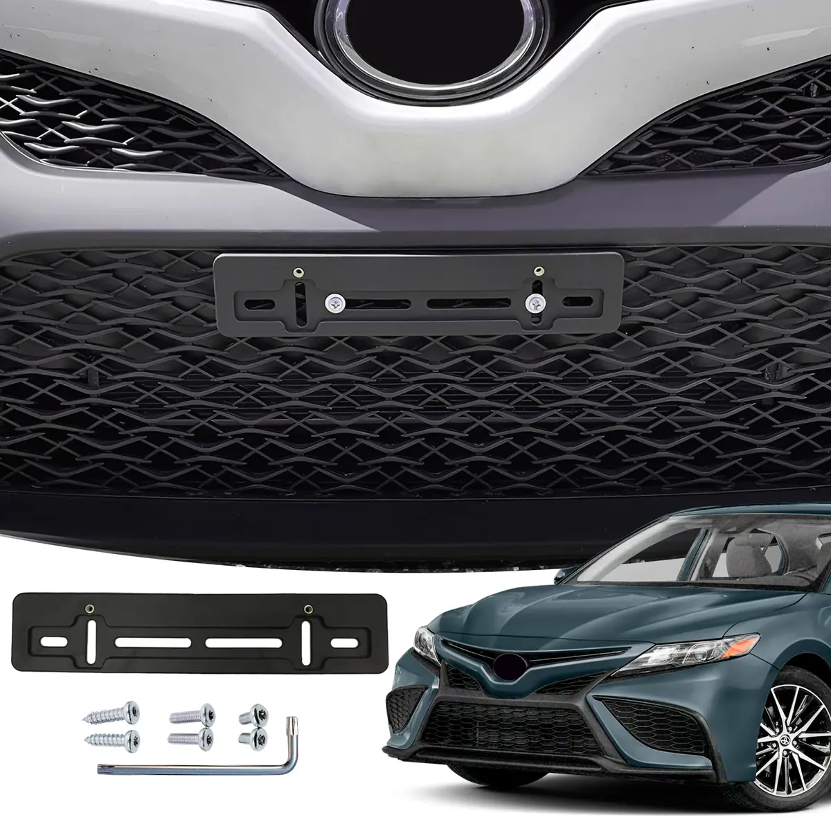 TN TrunkNets Inc Front Bumper License Plate Bracket for Toyota Camry 2018-2025, 2026, Black | Fits US & Canada Plates, Rust-Proof Plastic - main product image