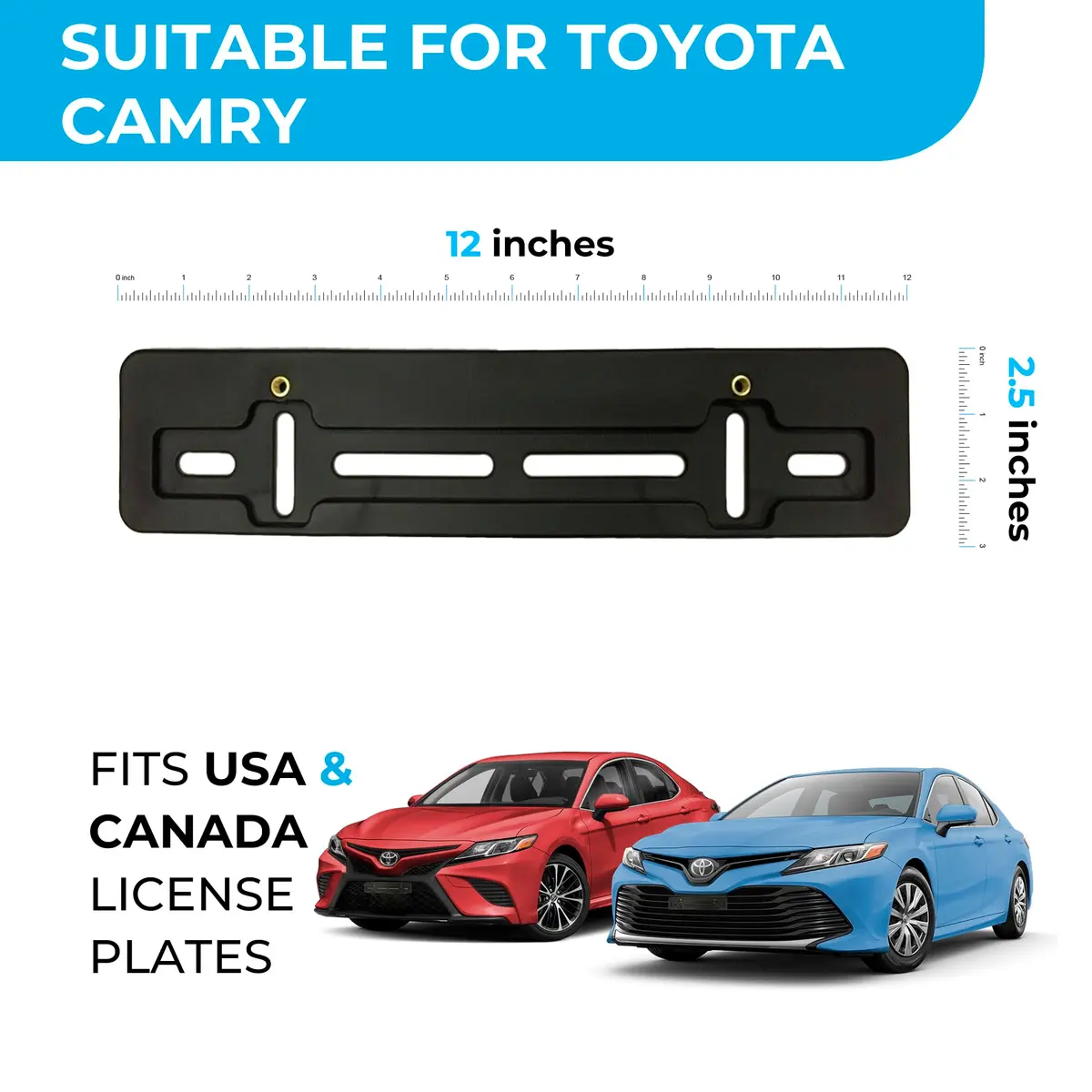 TN TrunkNets Inc Front Bumper License Plate Bracket for Toyota Camry 2018-2025, 2026, Black | Fits US & Canada Plates, Rust-Proof Plastic - view 2