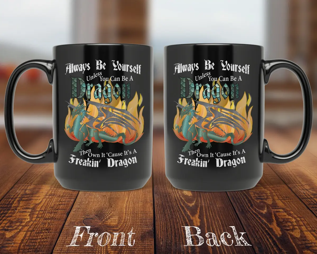 PixiDoodle Dragon Coffee Mug - Self Love Fantasy Dragon 15 oz | Unique Geeky Gift - view 2