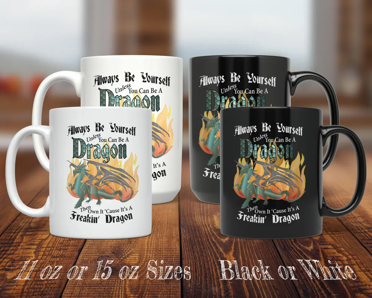 PixiDoodle Dragon Coffee Mug - Self Love Fantasy Dragon 15 oz | Unique Geeky Gift - view 3