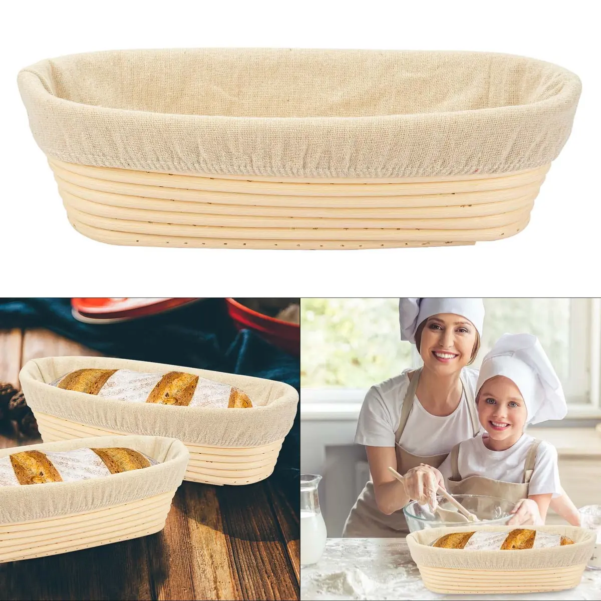 Stormshopping 10 Inch Oval Banneton Brotform Bread Dough Proofing Basket Set with Liner, 2-Pack | Artisan Bread Making for Home Bakers - view 5