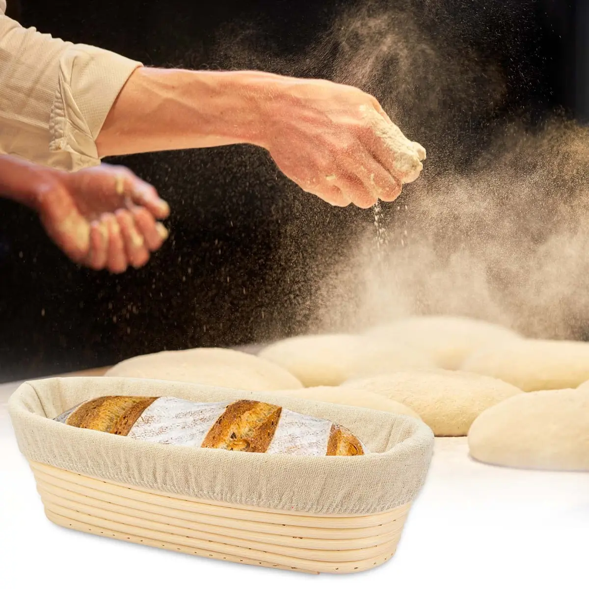 Stormshopping 10 Inch Oval Banneton Brotform Bread Dough Proofing Basket Set with Liner, 2-Pack | Artisan Bread Making for Home Bakers - view 7