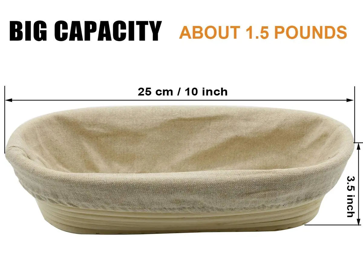 Stormshopping 10 Inch Oval Banneton Brotform Bread Dough Proofing Basket Set with Liner, 2-Pack | Artisan Bread Making for Home Bakers - view 3