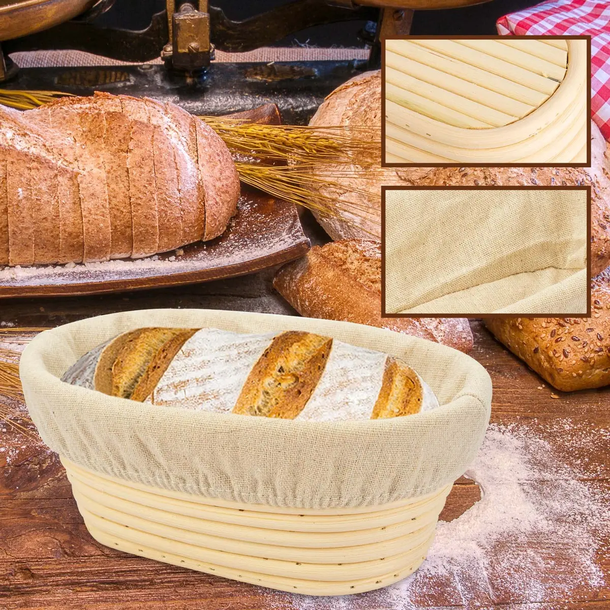 Stormshopping 10 Inch Oval Banneton Brotform Bread Dough Proofing Basket Set with Liner, 2-Pack | Artisan Bread Making for Home Bakers - view 4