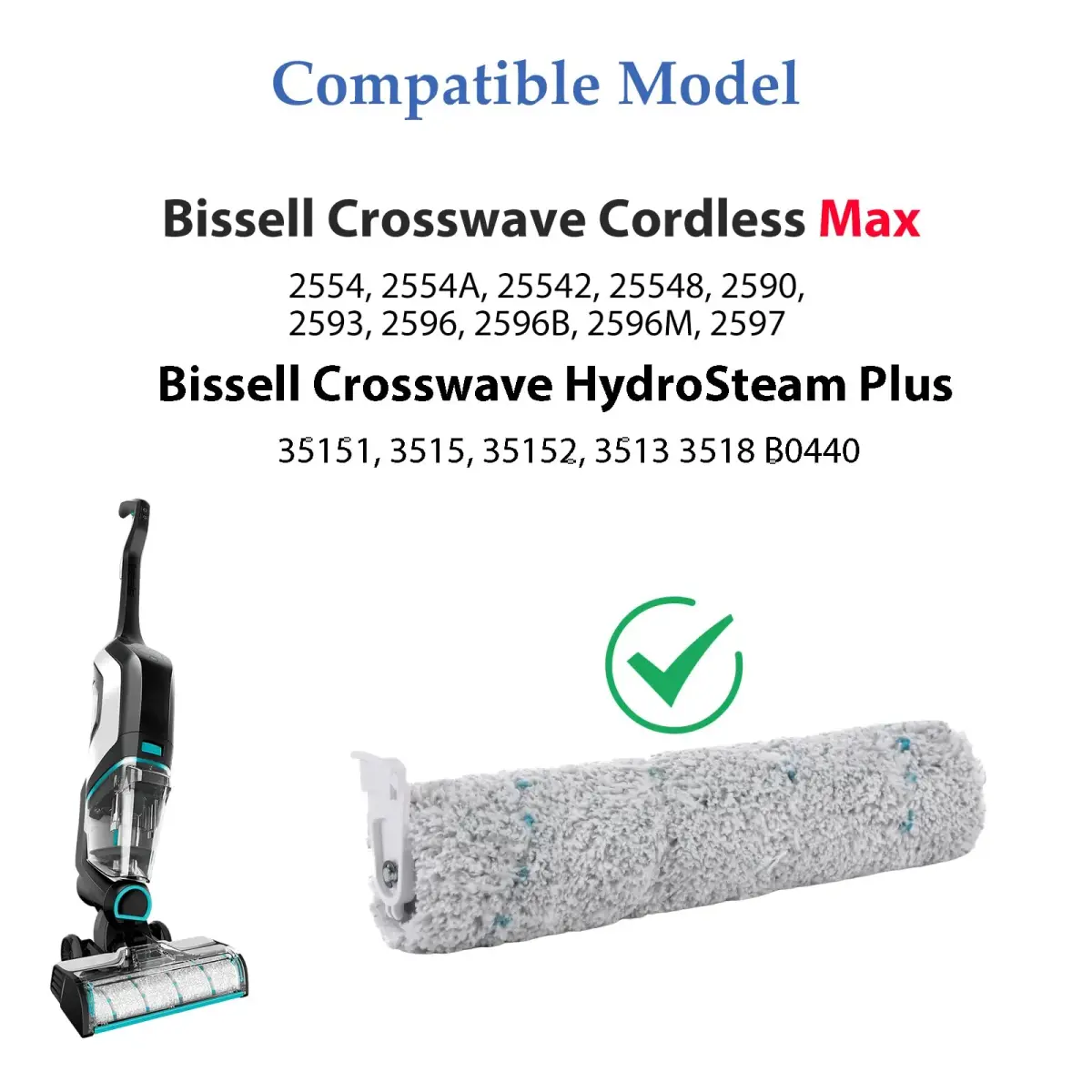 LBLVBNEWD Multi-Surface Pet Brush Rolls & Vacuum Filters 2787&1866 Replacement Parts for Bissell CrossWave Max (3 Brush Rolls, 3 Filters, 1 Tool) - view 2