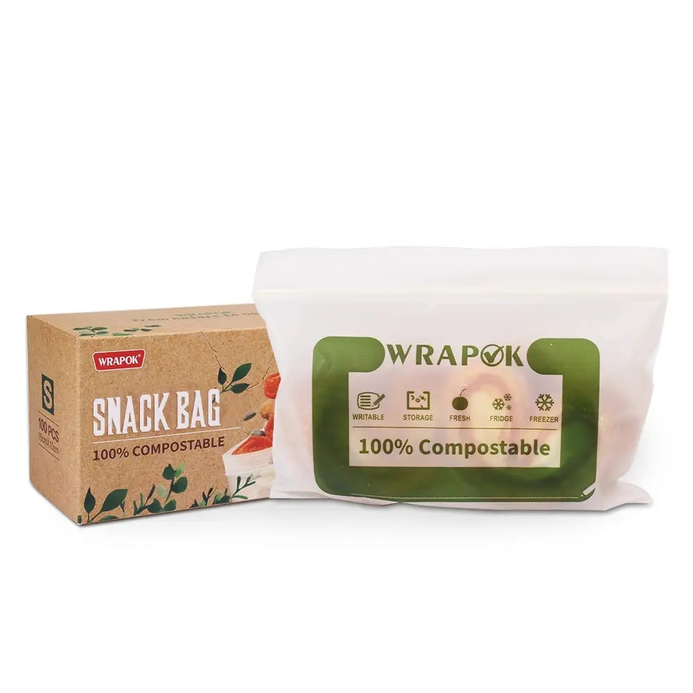 WRAPOK Compostable Snack Bags Small 100 Count | Biodegradable Freezer Storage - main product image
