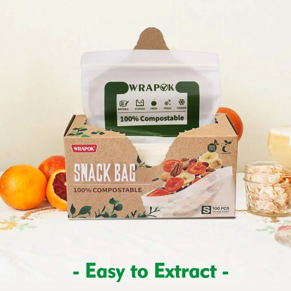 WRAPOK Compostable Snack Bags Small 100 Count | Biodegradable Freezer Storage - view 3