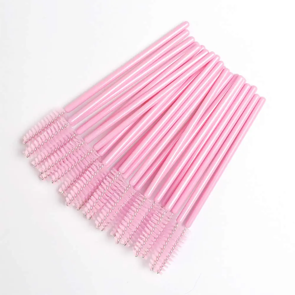 FANJEIS Eyelash Spoolie Brushes 100PCS Pink | Bendable Fiber Hair & Plastic Handle for Mascara & Eyebrow Grooming - main product image