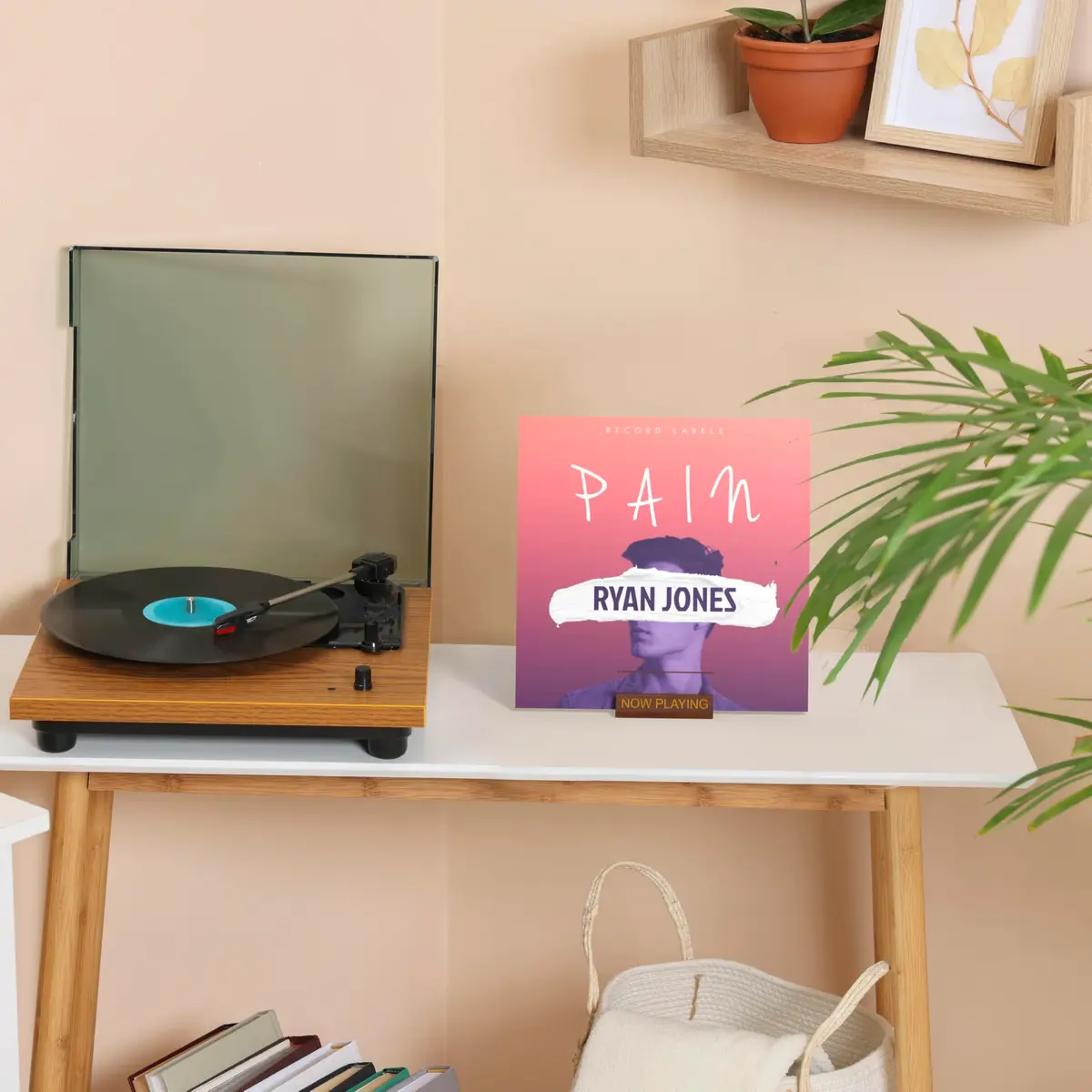 Heather & Willow Now Playing Vinyl Record Stand Walnut | Wooden Vinyl Record Holder Display for Albums & Turntables | 10.8 cm (4.29 in) Width - view 2