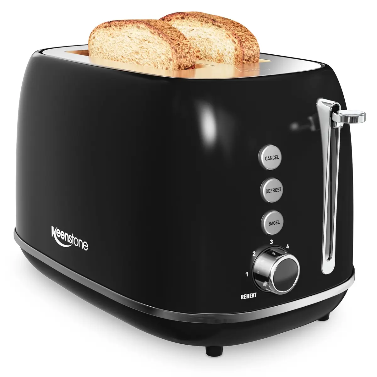 Keenstone Retro 2 Slice Toaster Black 20.3 cm (8 in) | Wide Slot Bagel Defrost Function - main product image