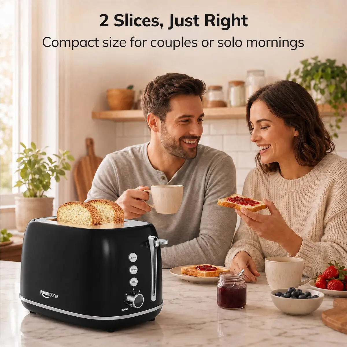 Keenstone Retro 2 Slice Toaster Black 20.3 cm (8 in) | Wide Slot Bagel Defrost Function - view 7