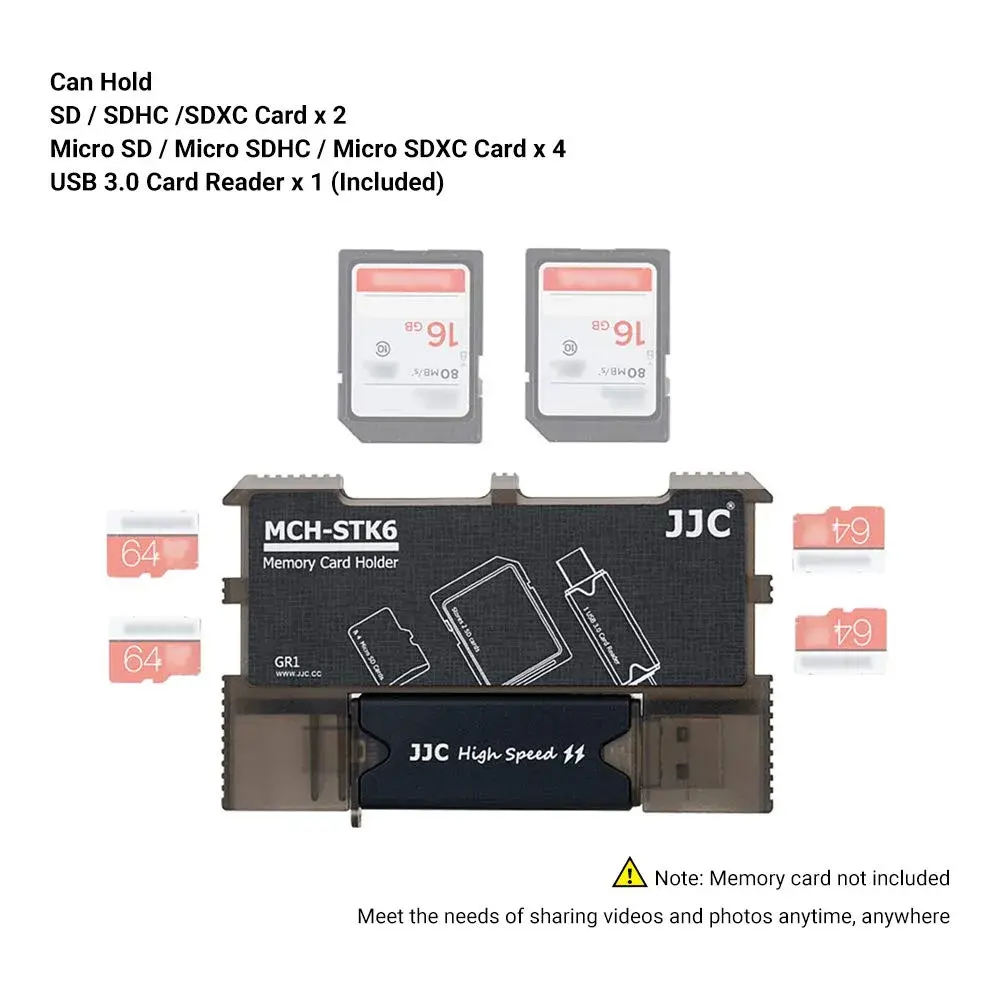 JJC 6-Slot Memory Card Holder Case with USB 3.0 Card Reader | Holds 4 Micro SD, 2 SD Cards - view 5
