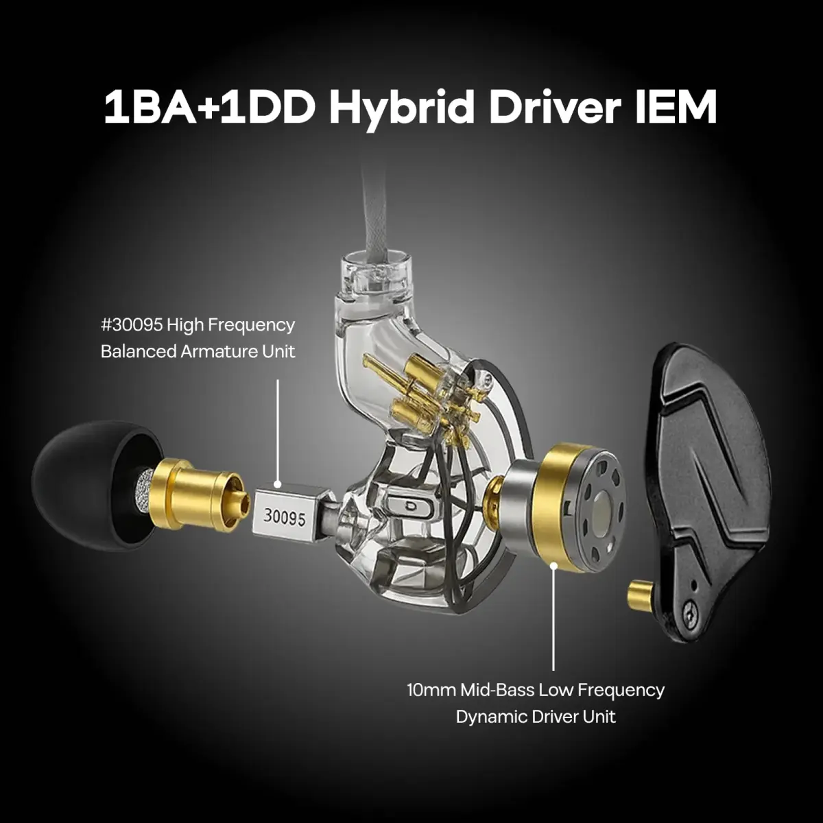 Linsoul KZ ZSN PRO X Hybrid Driver IEM Wired Earbuds 1BA+1DD | 7-40kHz Frequency Response - view 3