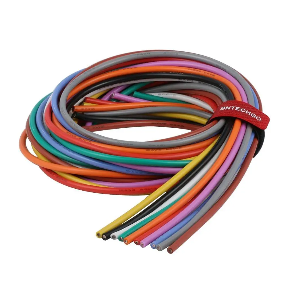 BNTECHGO 12 AWG Silicone Wire Kit, 10 Colors, 50 ft Total | 600V Rated, 200°C Heat Resistant, 680 Strands Tinned Copper - main product image