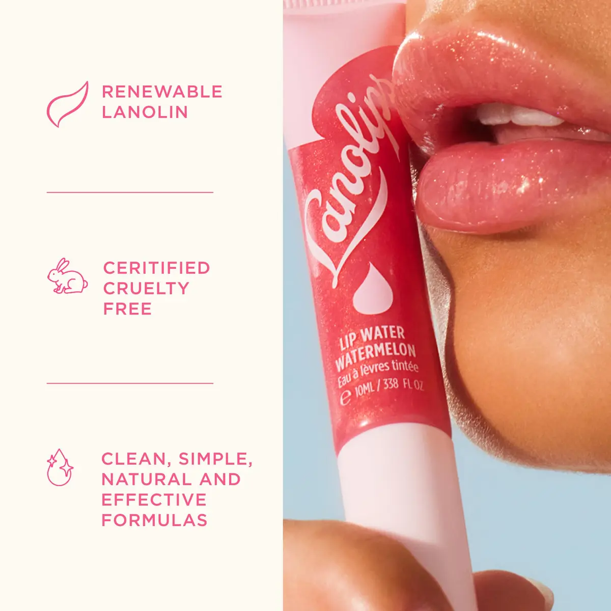 Lanolips Lanolin Lip Water Watermelon 10ml | Hydrating Lip Serum with Hyaluronic Acid & Shimmer - view 8