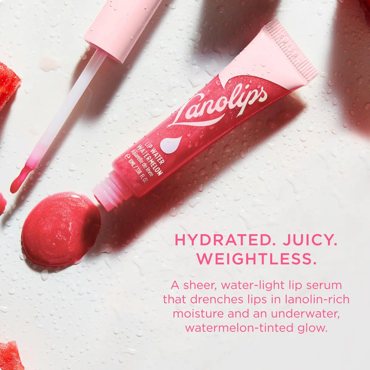 Lanolips Lanolin Lip Water Watermelon 10ml | Hydrating Lip Serum with Hyaluronic Acid & Shimmer - view 2
