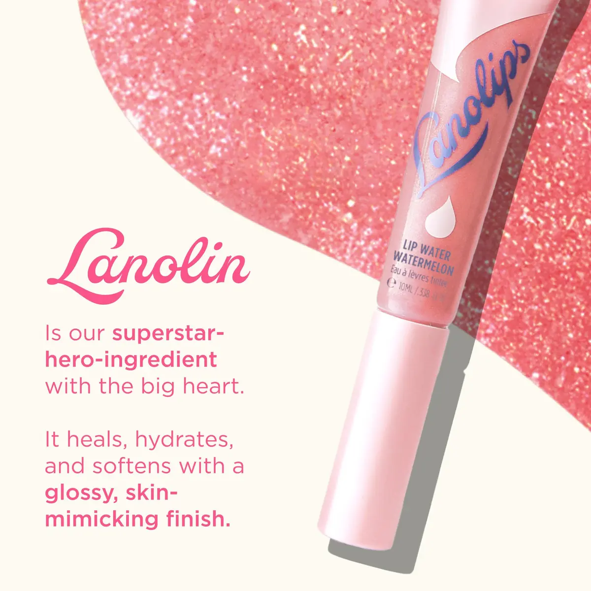 Lanolips Lanolin Lip Water Watermelon 10ml | Hydrating Lip Serum with Hyaluronic Acid & Shimmer - view 4