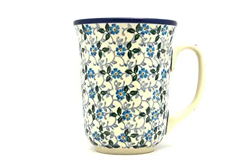 Polish Pottery Gallery Handmade Ceramic Mug 473ml (16 oz) | Forget-Me-Knot Blue Traditional Pattern - view 2