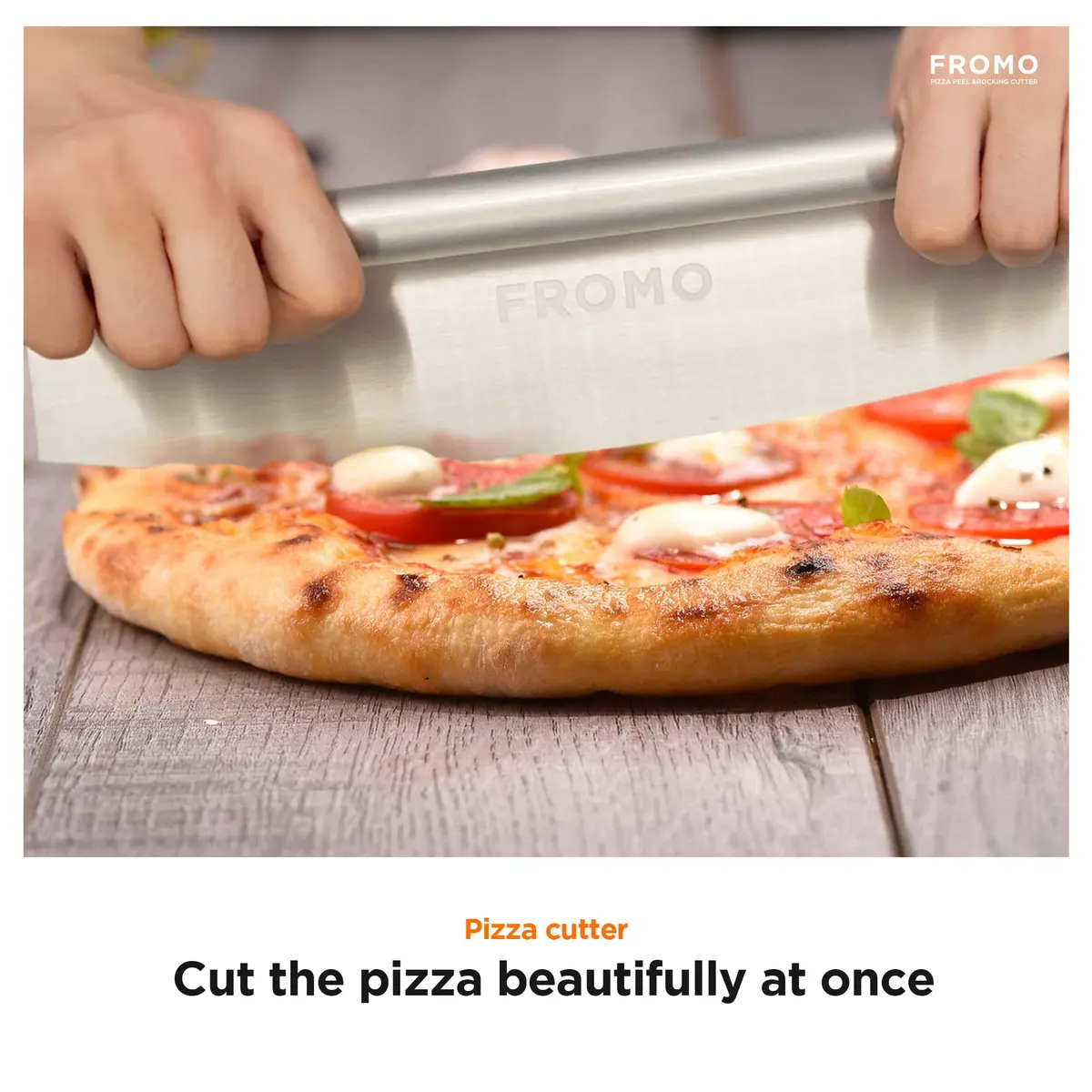 FROMO Premium Aluminum Pizza Peel Set with Foldable Wood Handle & 14" Rocker Cutter | 35.5cm x 30.5cm (14" x 12") - view 9